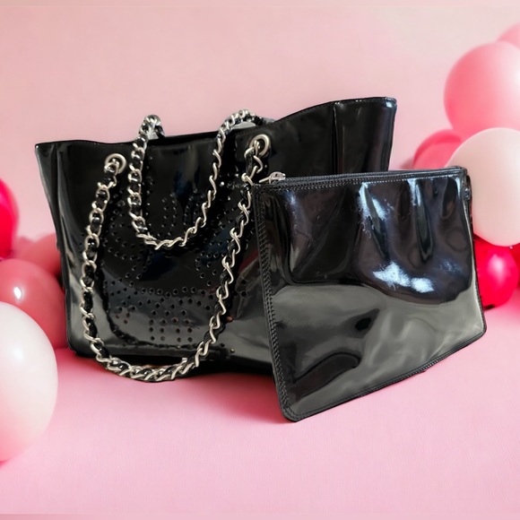 CHANEL Handbags - 🖤🔥Chanel Triple Coco CC Perforated Black Patent Tote W Pouch. Gorgeous! EUC!